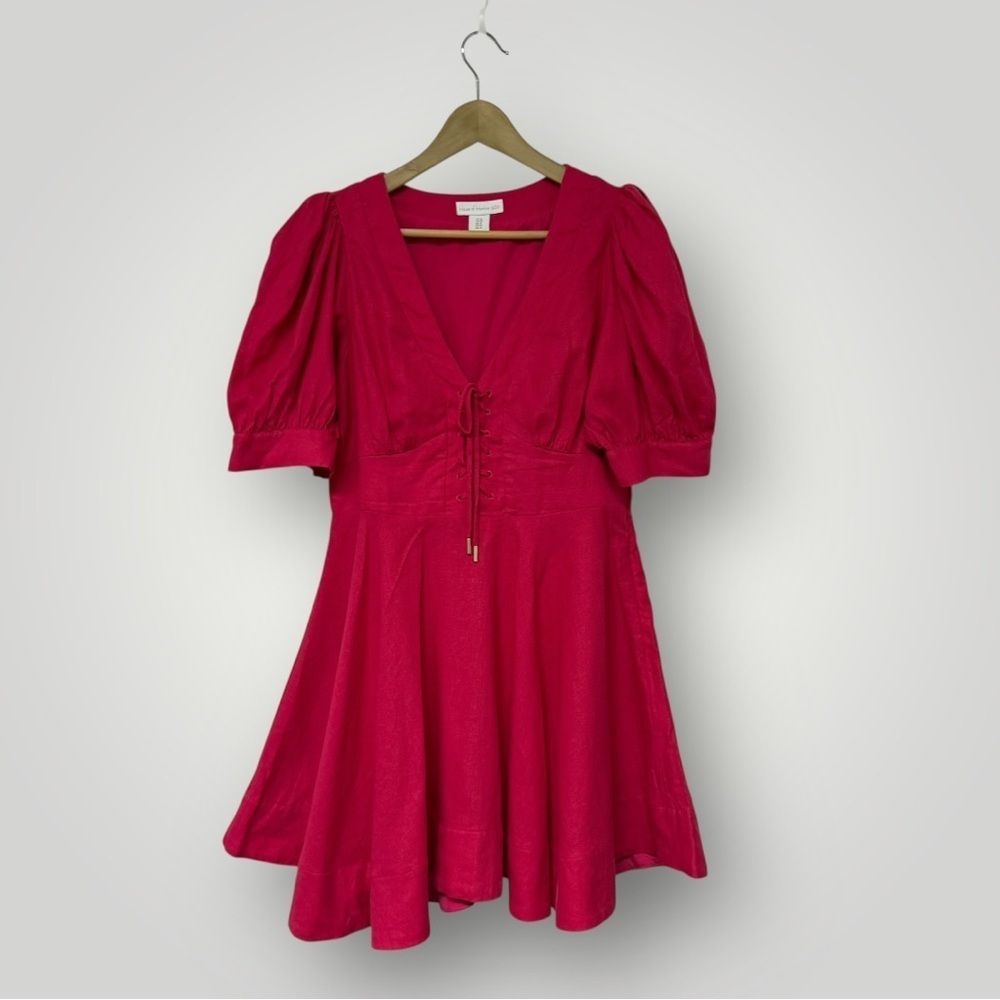 House Of Harlow 1960 Puff Sleeve‎ Linen blend Dress Size 10 Pink